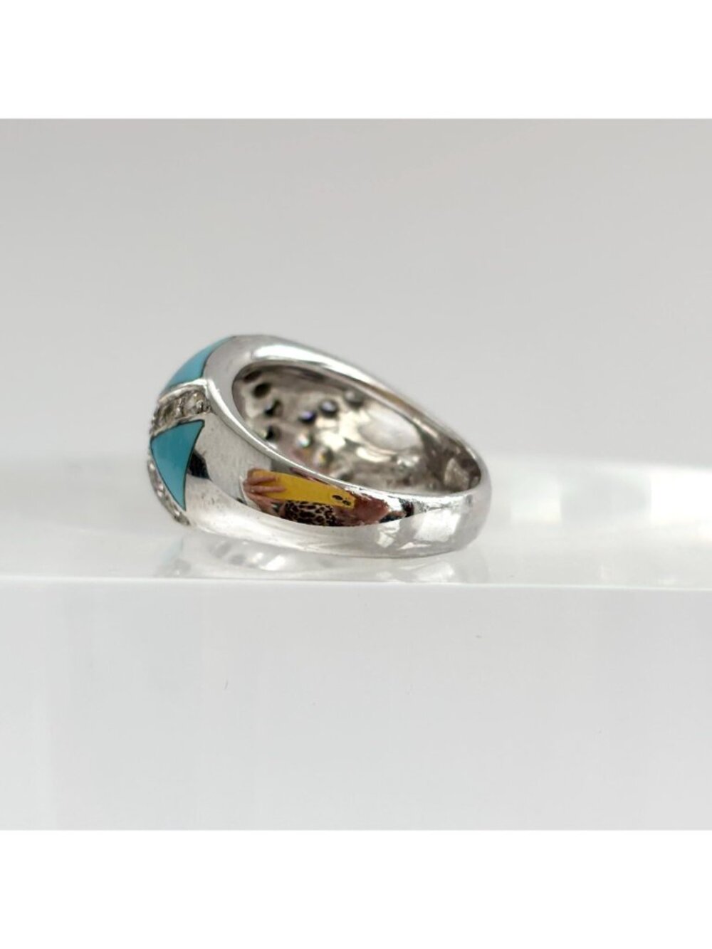 Sleeping Beauty Turquoise Geometric Sterling Silver 925 Vintage Ring - sz 7.75 - Picture 4 of 14